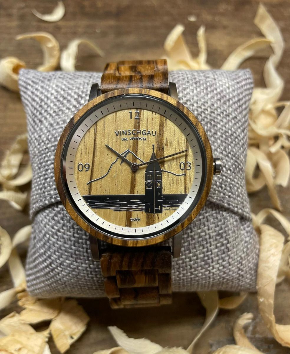 Orologio in Legno  Zebrano Campanile del Lago di Resia