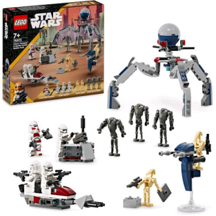 Lego Star Wars Battle Pack Clone Trooper E Battle Droid Set Da Battaglia Con Veicolo Giocattolo Speeder Bike TrI-Droide Postazione Difensiva 4 Minifi