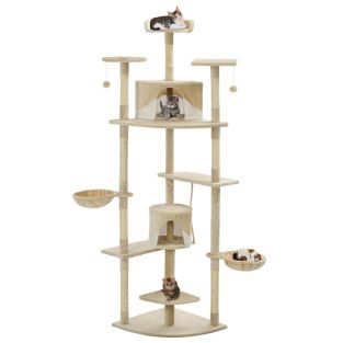 Albero Per Gatti E Tiragraffi In Sisal 203 Cm Beige E Bianco