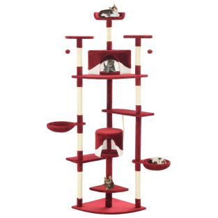 Albero Per Gatti E Tiragraffi In Sisal 203 Cm Rosso E Bianco