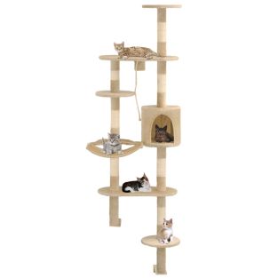 Albero Per Gatti Con Tiragraffi In Sisal Da Parete 194 Cm Beige