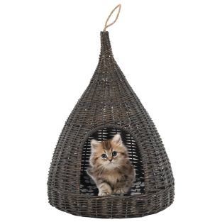 Cesta Per Gatti Cuscino Grigio 40x60cm Teepee Salice Naturale