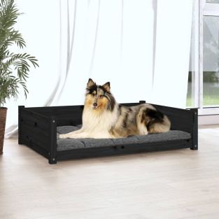 Cuccia Per Cani Nera 95,5x65,5x28cm In Legno Massello Di Pino