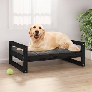 Cuccia Per Cani Nera 75,5x55,5x28cm In Legno Massello Di Pino