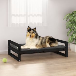 Cuccia Per Cani Nera 95,5x65,5x28 Cm In Legno Massello Di Pino