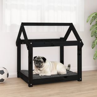 Cuccia Per Cani Nera 71x55x70 Cm In Legno Massello Di Pino