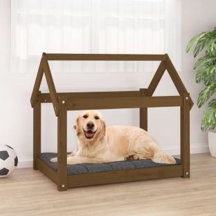 Cuccia Per Cani Miele 81x60x70 Cm In Legno Massello Di Pino