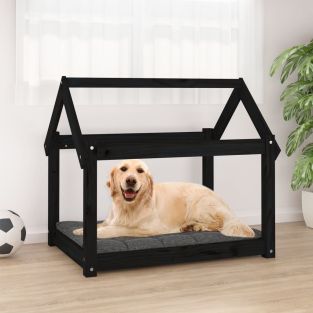 Cuccia Per Cani Nera 81x60x70 Cm In Legno Massello Di Pino