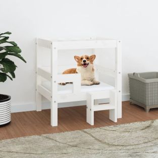 Cuccia Per Cani Bianco 55,5x53,5x60cm In Legno Massello Di Pino