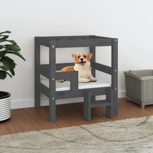 Cuccia Per Cani Grigio 55,5x53,5x60cm In Legno Massello Di Pino