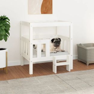 Cuccia Per Cani Bianco 65,5x43x70 Cm In Legno Massello Di Pino