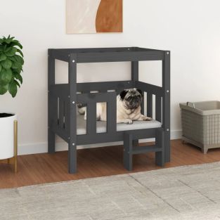 Cuccia Per Cani Grigio 65,5x43x70 Cm In Legno Massello Di Pino