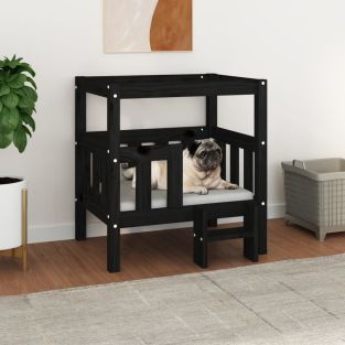 Cuccia Per Cani Nera 65,5x43x70 Cm In Legno Massello Di Pino