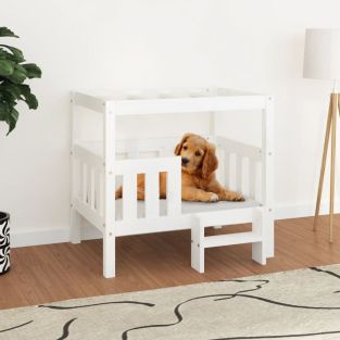 Cuccia Per Cani Bianco 75,5x63,5x70cm In Legno Massello Di Pino