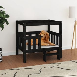 Cuccia Per Cani Nera 75,5x63,5x70 Cm In Legno Massello Di Pino