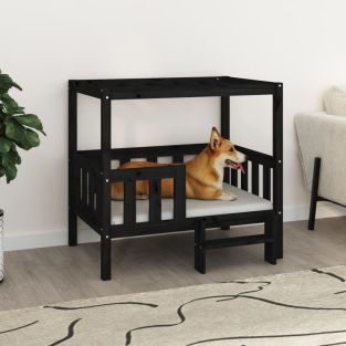 Cuccia Per Cani Nera 95,5x73,5x90 Cm In Legno Massello Di Pino